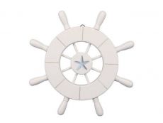 White Decorative Ship Wheel With Starfish 9