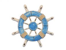 Rustic Light Blue and White Decorative Ship Wheel 6