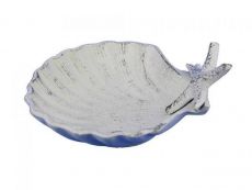 Whitewashed Cast Iron Shell With Starfish Decorative Bowl 6