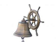 Antique Brass Hanging Ship Wheel Bell 7
