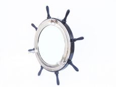 Deluxe Class Wood and Chrome Ship Wheel Porthole Mirror 36