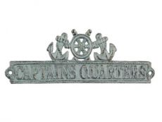 Antique Bronze Cast Iron Captains Quarters Sign with Ship Wheel and Anchors 9