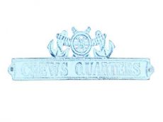  Dark Blue Whitewashed Cast Iron Crews Quarters Sign with Ship Wheel and Anchors 9