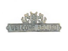 Antique Bronze Cast Iron Welcome Aboard Sign with Ship Wheel and Anchors 9
