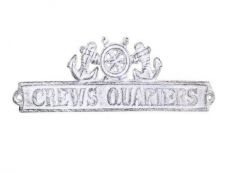 Whitewashed Cast Iron Crews Quarters Sign with Ship Wheel and Anchors 9