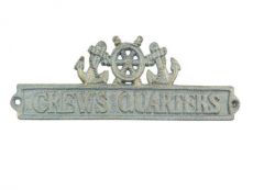 Antique Bronze Cast Iron Crews Quarters Sign with Ship Wheel and Anchors 9\