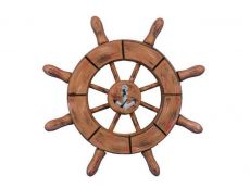 Rustic Wood Finish Decorative Ship Wheel With Anchor 6