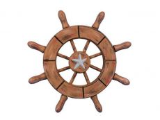 Rustic Wood Finish Decorative Ship Wheel With Starfish 6
