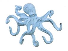 Rustic Dark Blue Whitewashed Cast Iron Octopus Hook 11