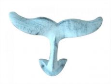 Rustic Dark Blue Whitewashed Cast Iron Decorative Whale Tail Hook 5