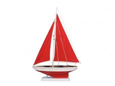 Wooden Red Pacific Sailer with Red Sails Model Sailboat Decoration 25 
