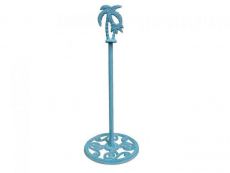 Rustic Light Blue Whitewashed Cast Iron Palm Tree Extra Toilet Paper Stand 17