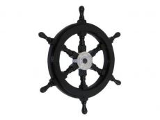 Deluxe Class Wood and Chrome Pirate Ship Steering Wheel 18