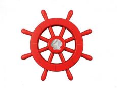 Red Decorative Ship Wheel With Seashell 12