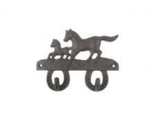 Cast Iron Running Horses with Decorative Metal Horseshoe Wall Hooks 5.5
