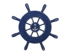 Rustic All Dark Blue Decorative Ship Wheel With Anchor 9