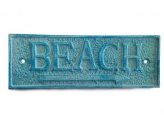 Light Blue Whitewashed Cast Iron Beach Sign 9\