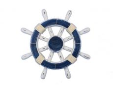 Rustic Dark Blue and White Decorative Ship Wheel 12