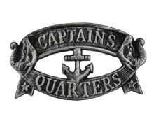 Antique Silver Cast Iron Captains Quarters Sign 8