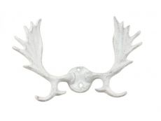 Whitewashed Cast Iron Moose Antlers Decorative Metal Wall Hooks 9\