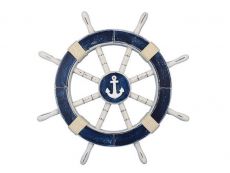 Rustic Dark Blue Decorative Ship Wheel with Anchor 18