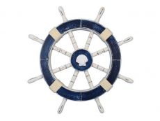 Rustic Dark Blue Decorative Ship Wheel with Seashell 18