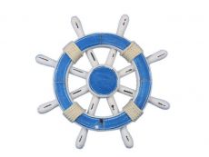 Rustic Light Blue and White Decorative Ship Wheel 12