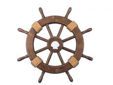 Rustic Wood Finish Decorative Ship Wheel with Seashell 18