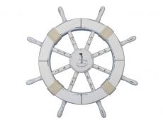 Rustic White Decorative Ship Wheel with Sailboat 18