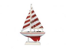 Wooden Red Striped Pacific Sailer Model Sailboat Decoration 9