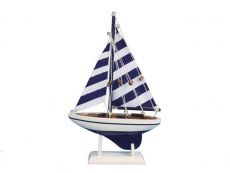 Wooden Blue Striped Pacific Sailer Model Sailboat Decoration 9