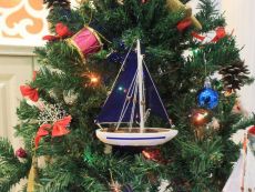 Wooden Blue Sailboat with Blue Sails Christmas Tree Ornament 9