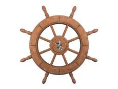 Rustic Wood Finish Decorative Ship Wheel With Seagull 24
