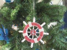 Rustic Red and White Decorative Ship Wheel With Anchor Christmas Tree Ornament 6