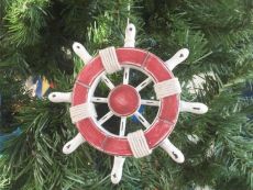 Rustic Red and White Decorative Ship Wheel Christmas Tree Ornament 6\