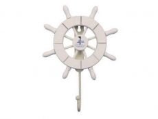 White Decorative Ship Wheel with Sailboat and Hook 8
