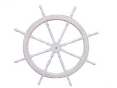 Classic Wooden Whitewashed Decorative Ship Steering Wheel 60
