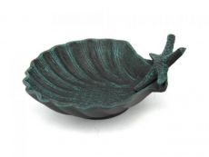 Seaworn Blue Cast Iron Shell With Starfish Decorative Bowl 6\