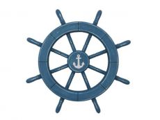 Rustic All Light Blue Decorative Ship Wheel With Anchor 18