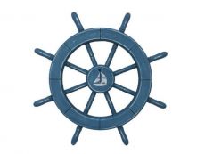 Rustic All Light Blue Decorative Ship Wheel With Sailboat 18
