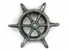 Antique Silver Cast Iron Ship Wheel Decorative Paperweight 4