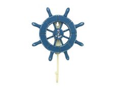 Rustic All Light Blue Decorative Ship Wheel with Anchor and Hook 8