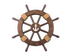 Rustic Wood Finish Decorative Ship Wheel with Anchor 18