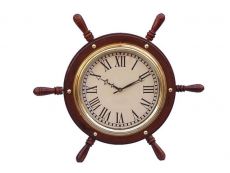 Solid Wood & Brass Ship Wheel Clock 15\