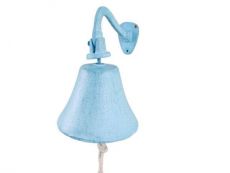Rustic Light Blue Whitewashed Cast Iron Hanging Ships Bell 6