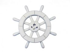White Decorative Ship Wheel With Anchor 12\