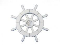 White Decorative Ship Wheel With Seashell 12