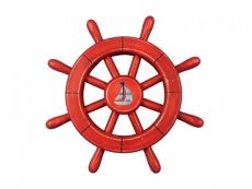 Rustic All Red Decorative Ship Wheel With Sailboat 12