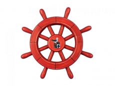 Rustic All Red Decorative Ship Wheel With Seagull 12