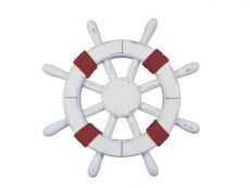 Rustic White Decorative Ship Wheel with Red Rope 12